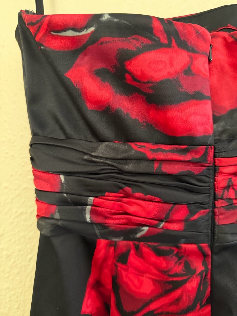 White House Black Market Black Strapless Dress with Red Rose Print - Picture 6 of 7